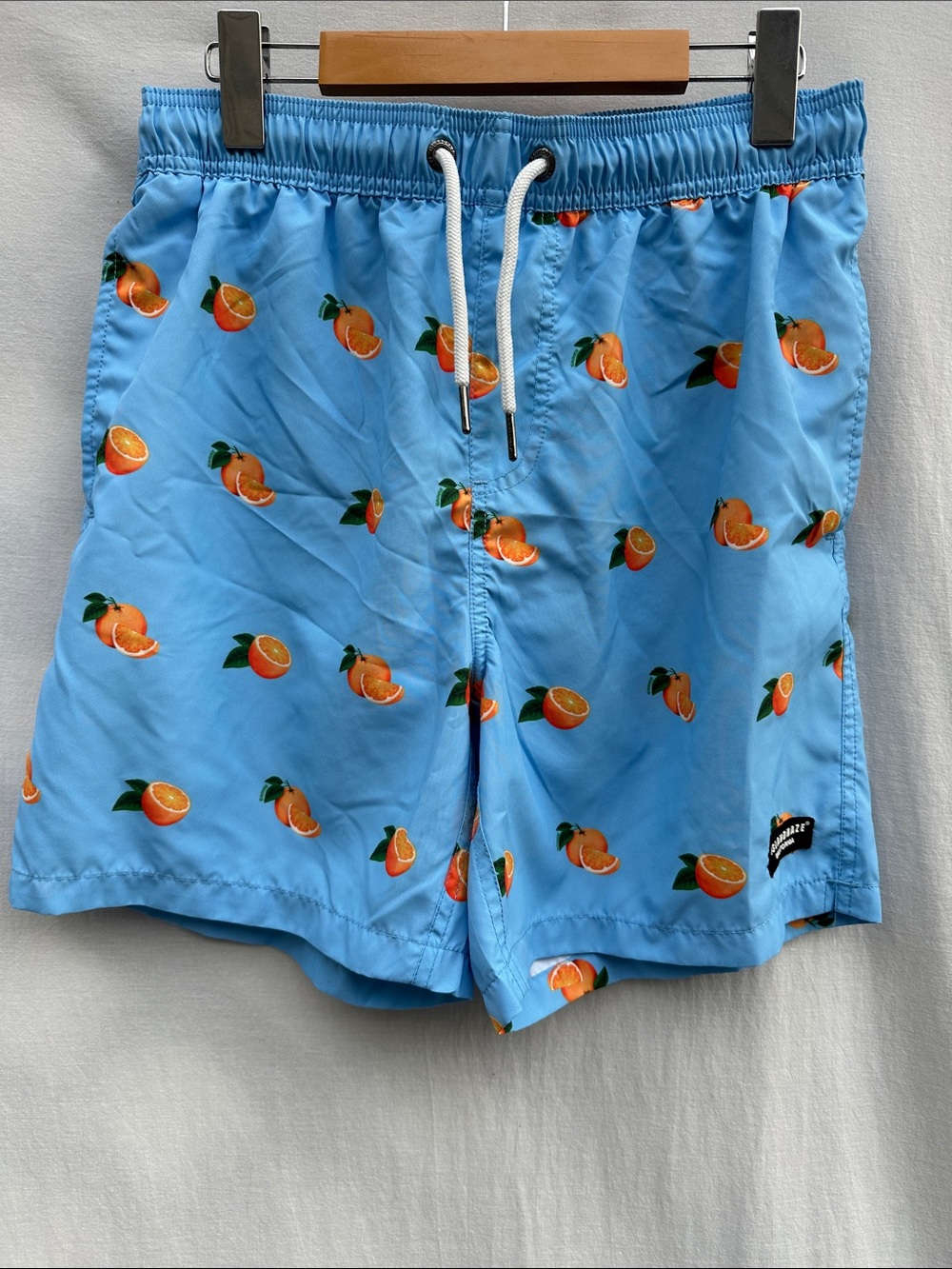 Island Haze Light Blue Orange-Print Men’s Swim Shorts